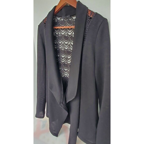 West Kei XL Waterfall Cardigan Black Cozy Sweater Soft Open Front Lace Back - Picture 6 of 7